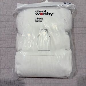 Dealworthy 3 Pack White Ribbed Tank Tops Size L NWT